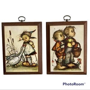Pair of vintage Hummel wooden plaques